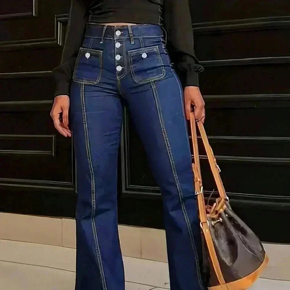 Dark Wash Casual Women's European And American Style Unique Personality Jeans - Picture 2 of 4